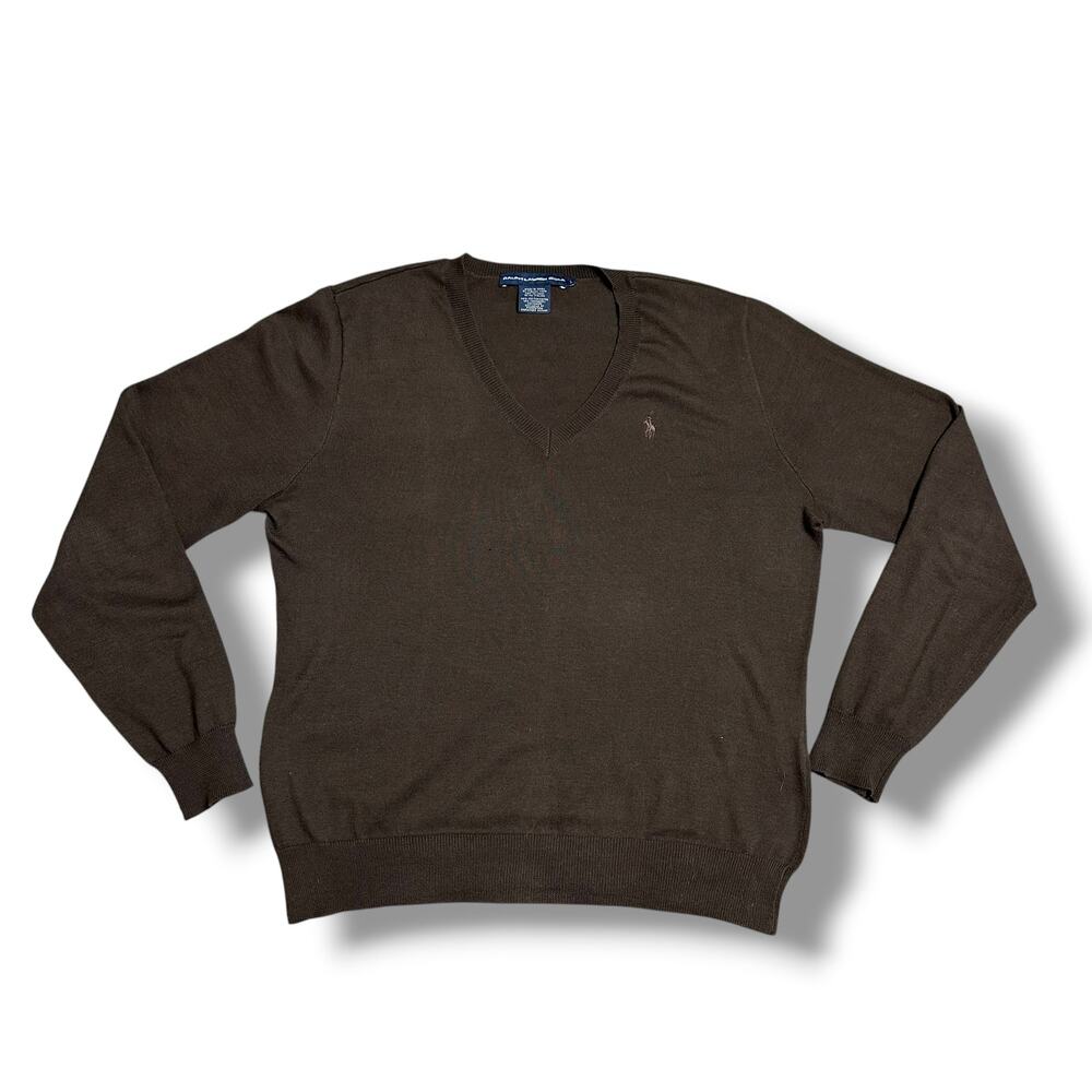 Vintage Y2k Ralph Lauren Golf Cotton Cashmere Brown Sweater Pony Logo Sz L